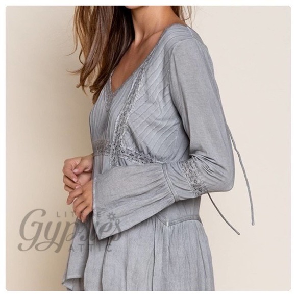 POL Stone Grey Tie it Up Bohemian Tunic - Picture 7 of 12